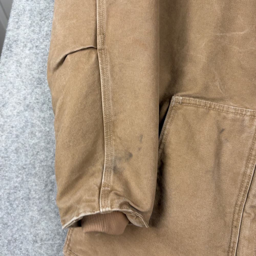 Carhartt Sherpa Lined Duck Jacket Mens Large Tall Brown Canvas Workwear Coat - Picture 6 of 15